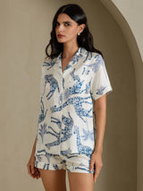 [Hvit Sjiraff] SilkSilky-NO Short Sleeve Notch Collar Pyjamas for Kvinner 005