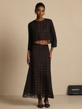 [Svart] SilkSilky-NO Ren Silke Langermet Rund Hals Women''s Outfit Sets 001