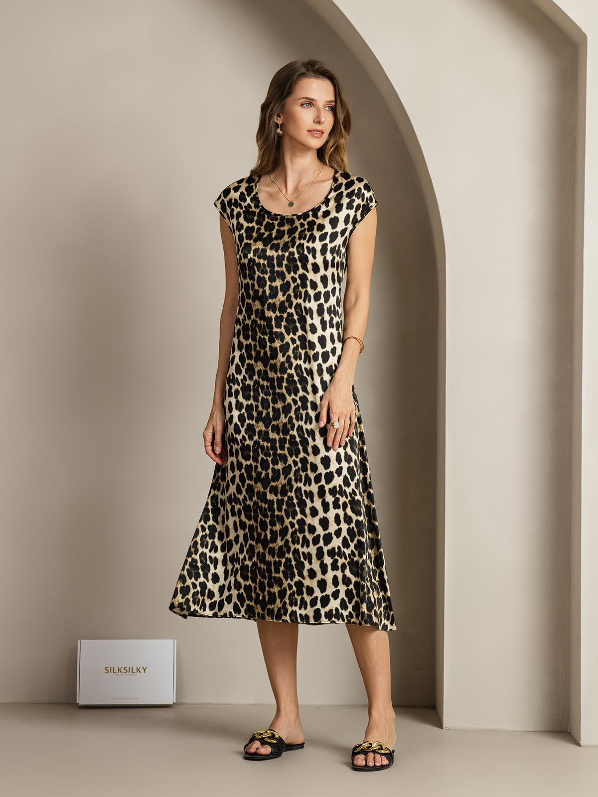 [Leopard] SilkSilky-NO 19Momme Silke Dress 008