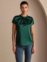 [Mørk Grønn] SilkSilky-NO Short Sleeve Blouse 001