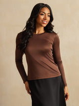 [Kaffe] SilkSilky-NO Long Sleeve Crew Neck T-skjorte for Kvinner 003