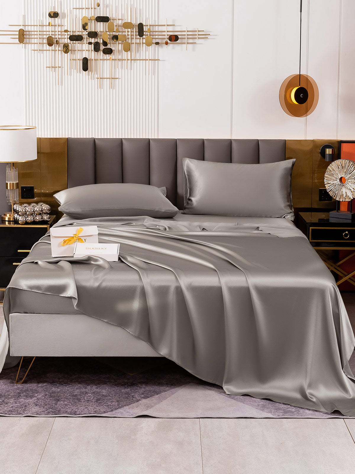 [Grå] SilkSilky-NO 19Momme Bedding Set 002