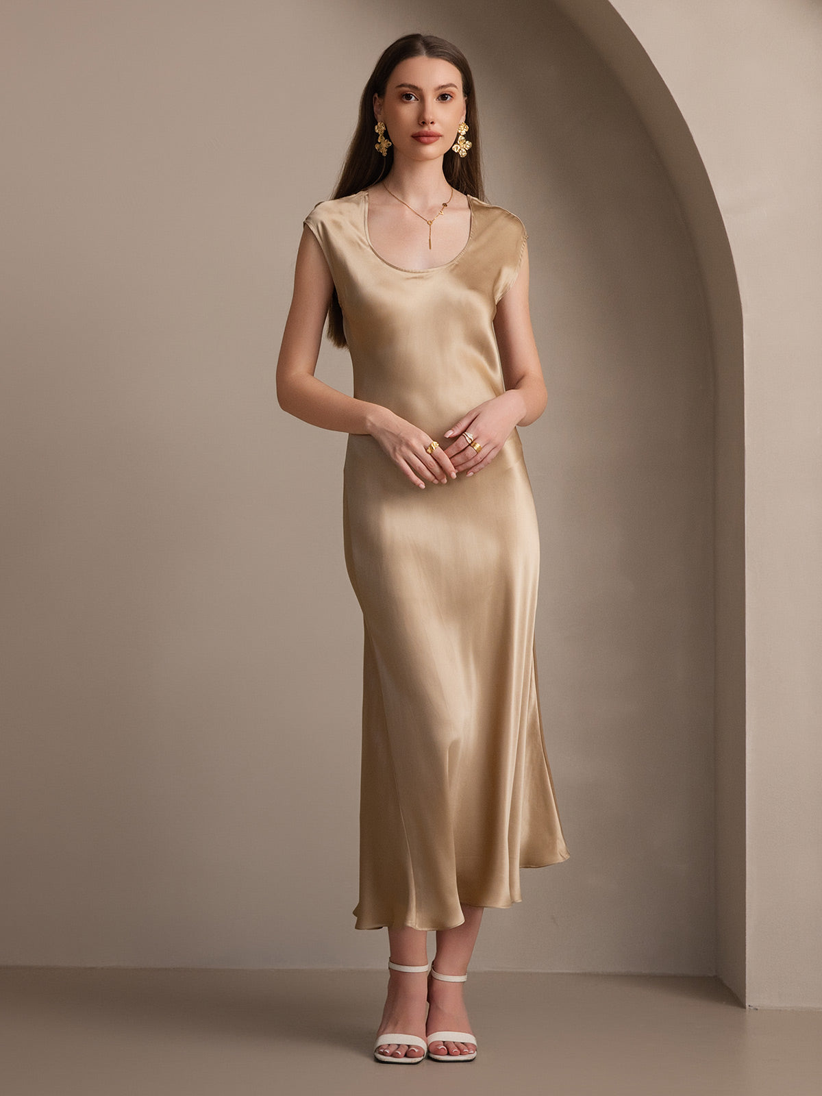 [Champagne] SilkSilky-NO 19Momme Silke Dress 003