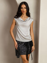 [Sølv] SilkSilky-NO Cap Sleeve Cowl Neck T-skjorte for Kvinner 004