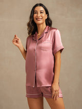 [Blek Mauve] SilkSilky-NO Short Sleeve Lapel Collar Pyjamas for Kvinner 007