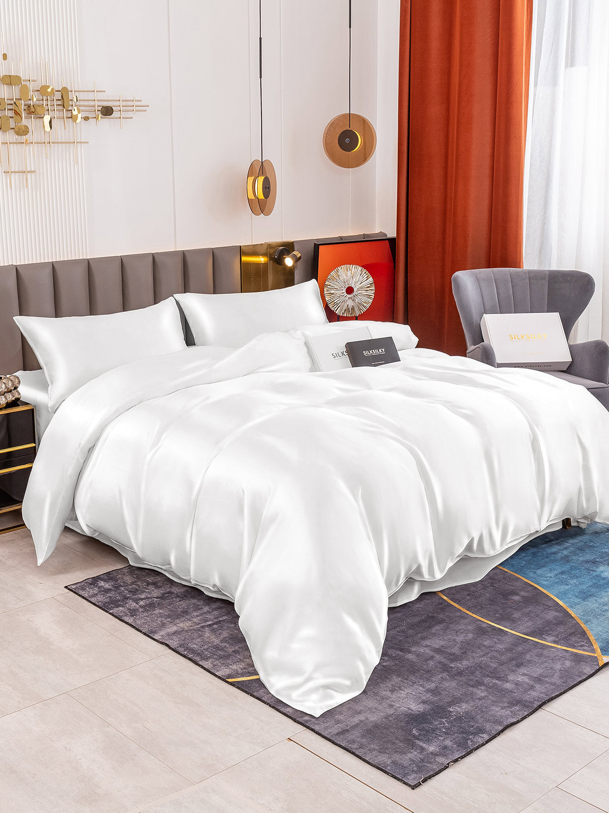 [Hvit] SilkSilky-NO 19Momme Bedding Set 004
