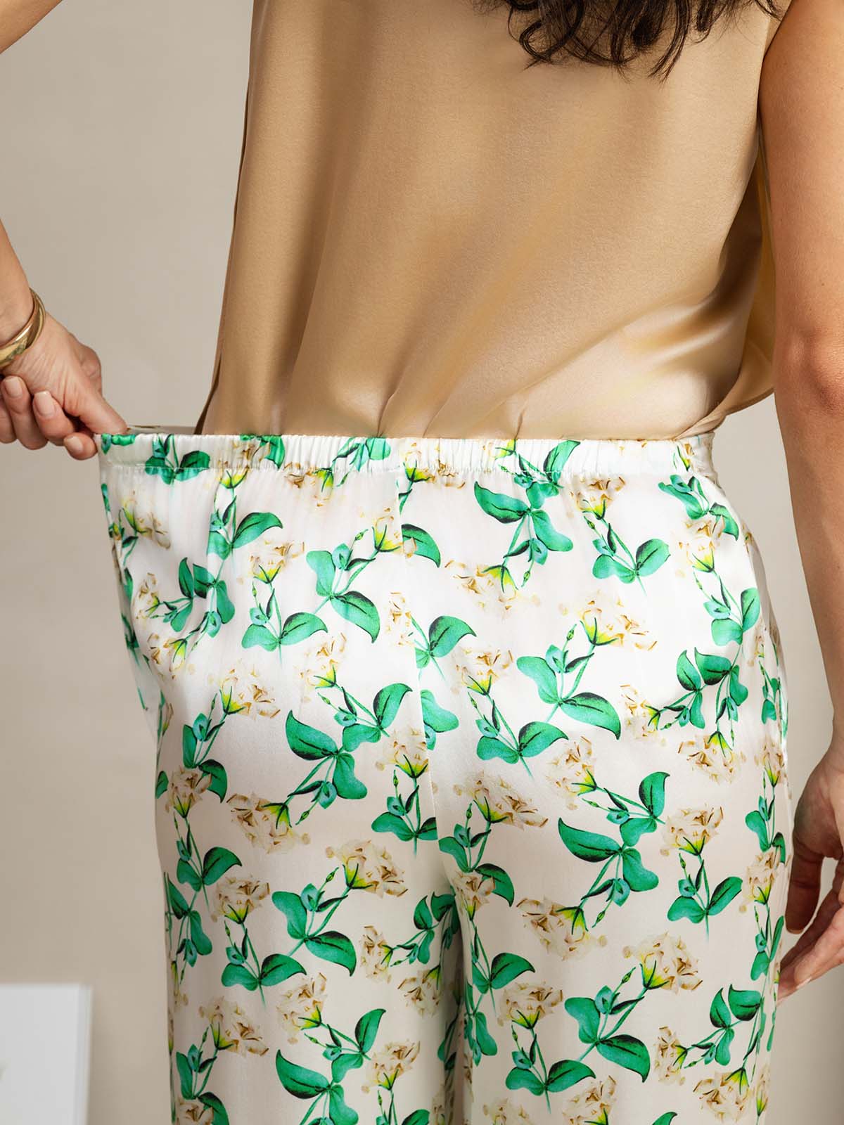 [Grønn Blomster] SilkSilky-NO 19Momme Silke Womens Pants 005