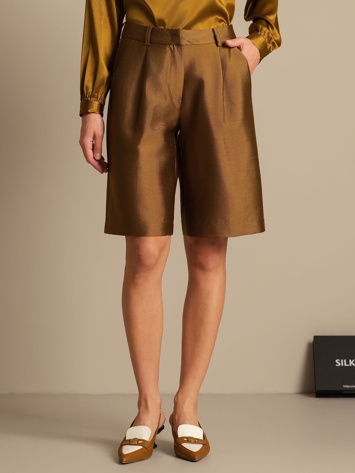 [Bronse] SilkSilky-NO 32Momme Silk-Wool Blend Womens Shorts 003,