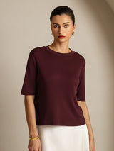 [Windsorvin] SilkSilky-NO Halv erme Crew Neck T-skjorte for Kvinner 003