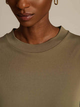 [Brent Oliven] SilkSilky-NO Halv erme Crew Neck T-skjorte for Kvinner 004