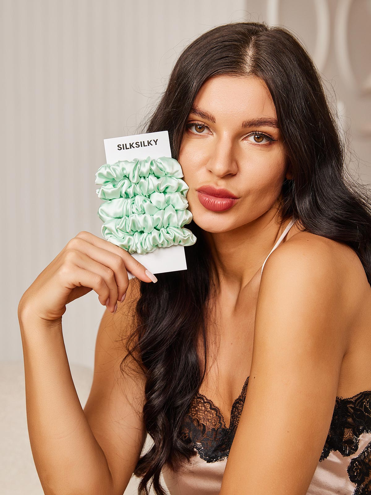 [Lysegrønn] SilkSilky-NO 19Momme Scrunchie 002