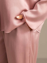 [Ferskenhud] SilkSilky-NO 19Momme Langermet Notchkrage Pyjamas for Kvinner 004