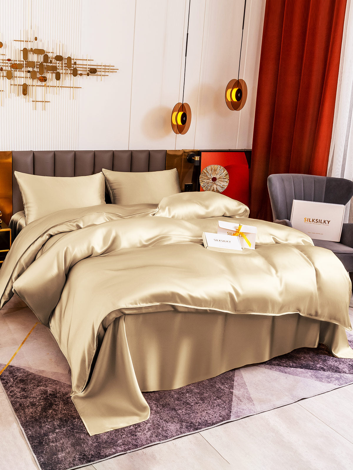 [Beige] SilkSilky-NO 19Momme Bedding Set 003