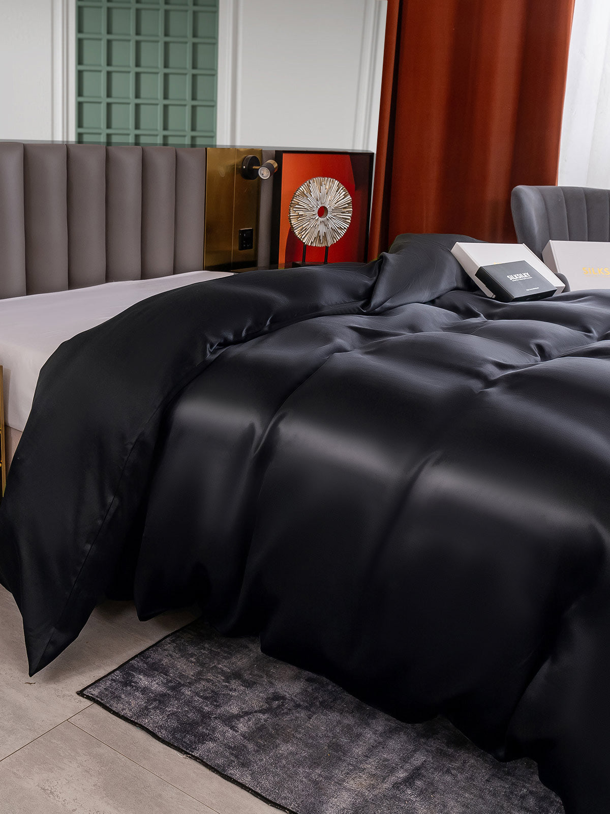 [Svart] SilkSilky-NO 25Momme Duvet Cover 002