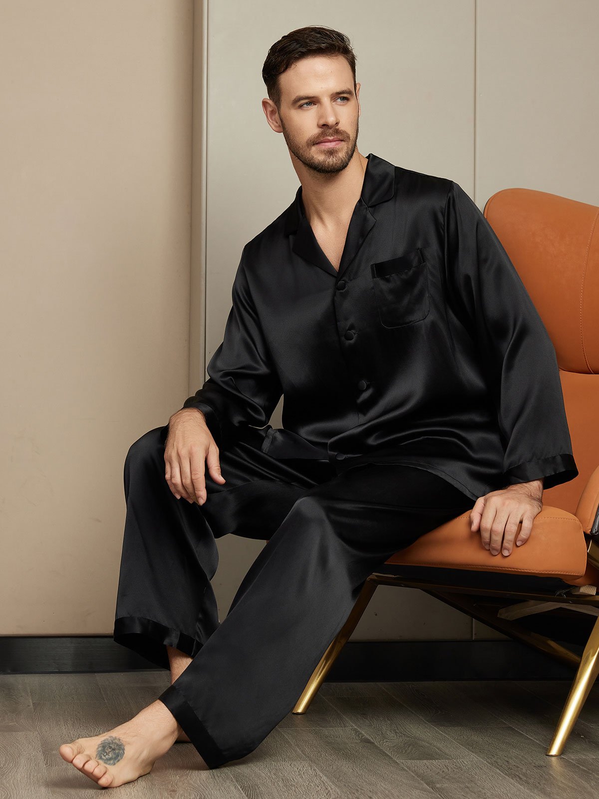 [Svart] SilkSilky-NO Mens Pajamas 003