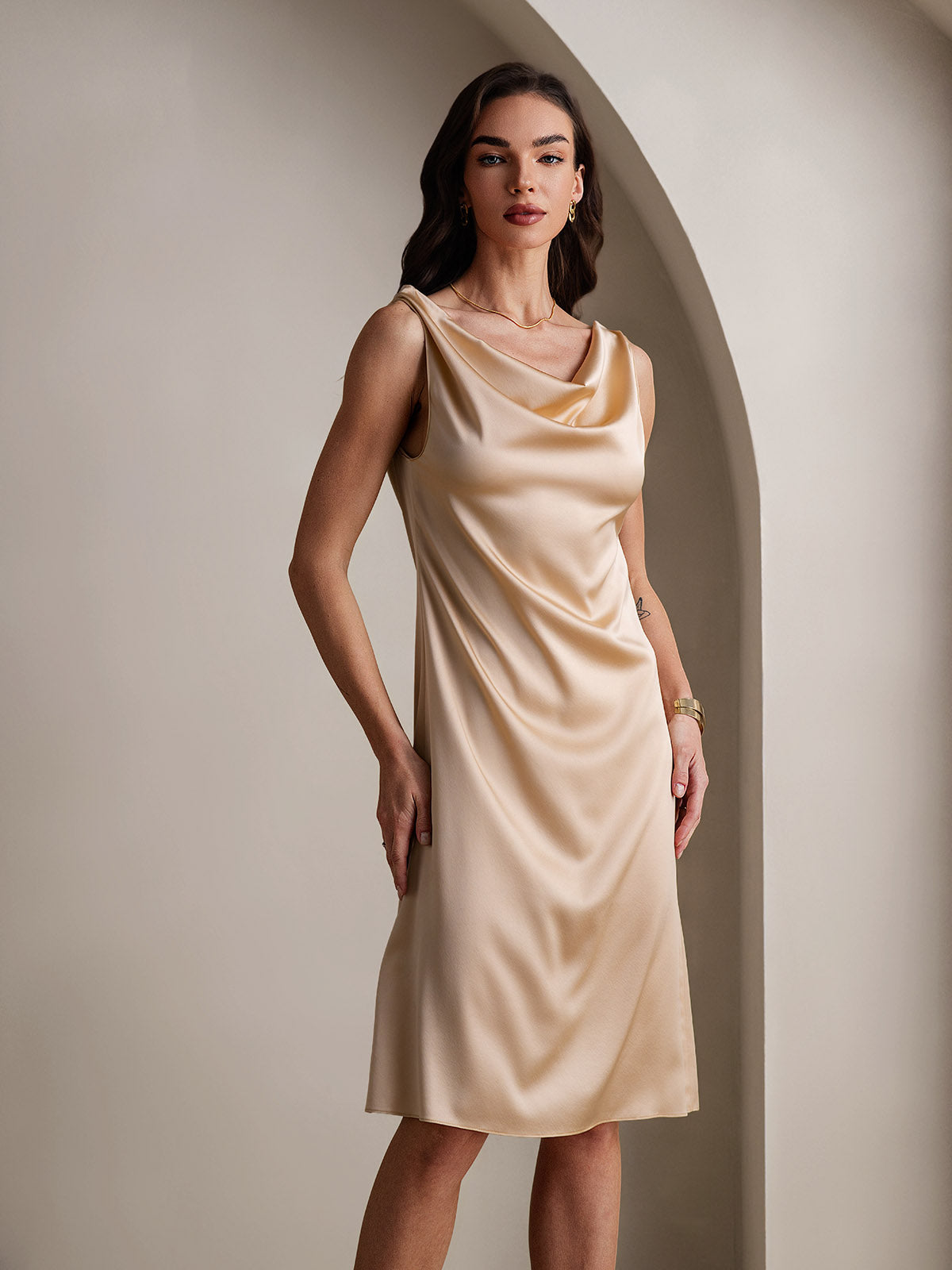 [Champagne] SilkSilky-NO 19Momme Silke Dress 003
