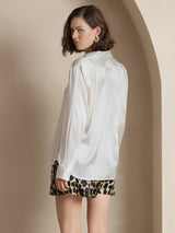 [Hvit] SilkSilky-NO Long Sleeve Lapel Collar Skjorte for Kvinner 002