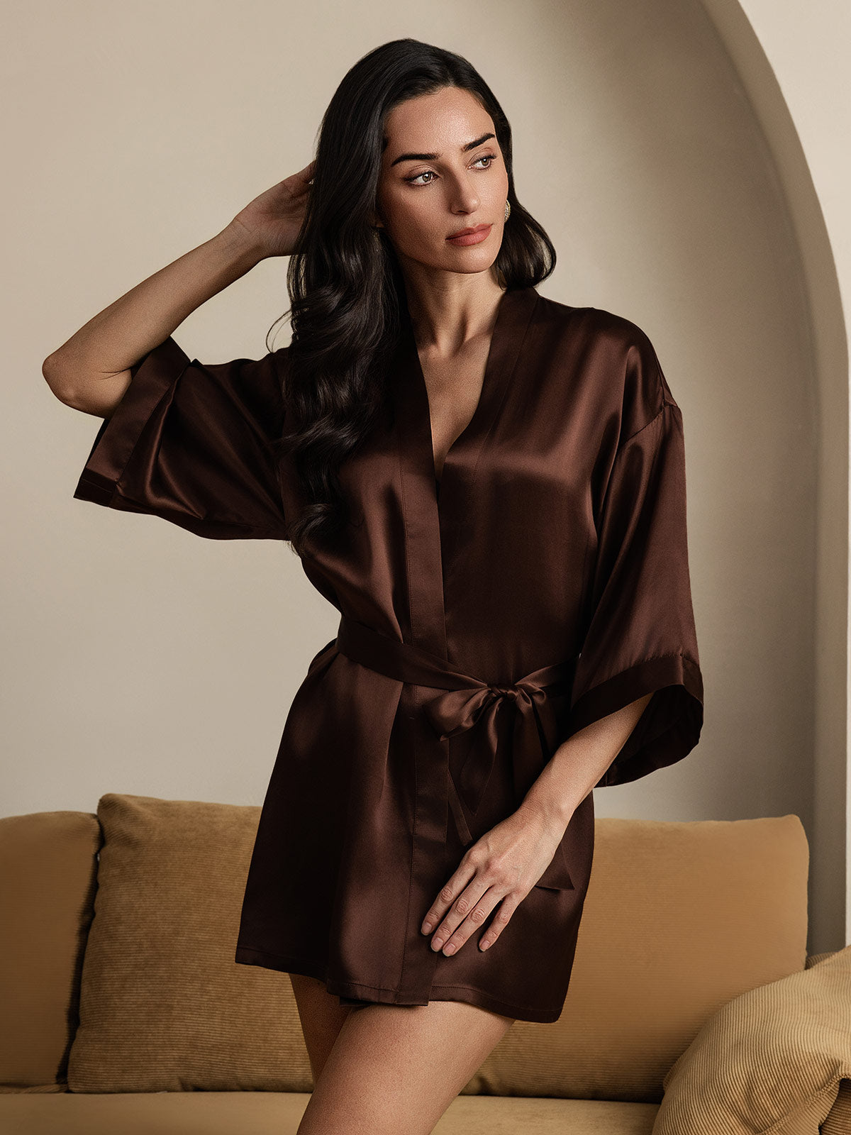 [Kaffe] SilkSilky-NO Pure Silk Half Sleeve Womens Robe 006
