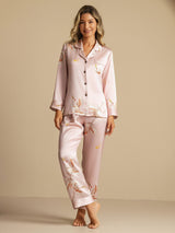 [Rosa] SilkSilky-NO Long Sleeve Lapel Collar Pyjamas for Kvinner 003