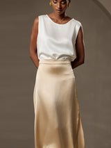 [Hvit] SilkSilky-NO Sleeveless Round Neck Camisole Topp 003