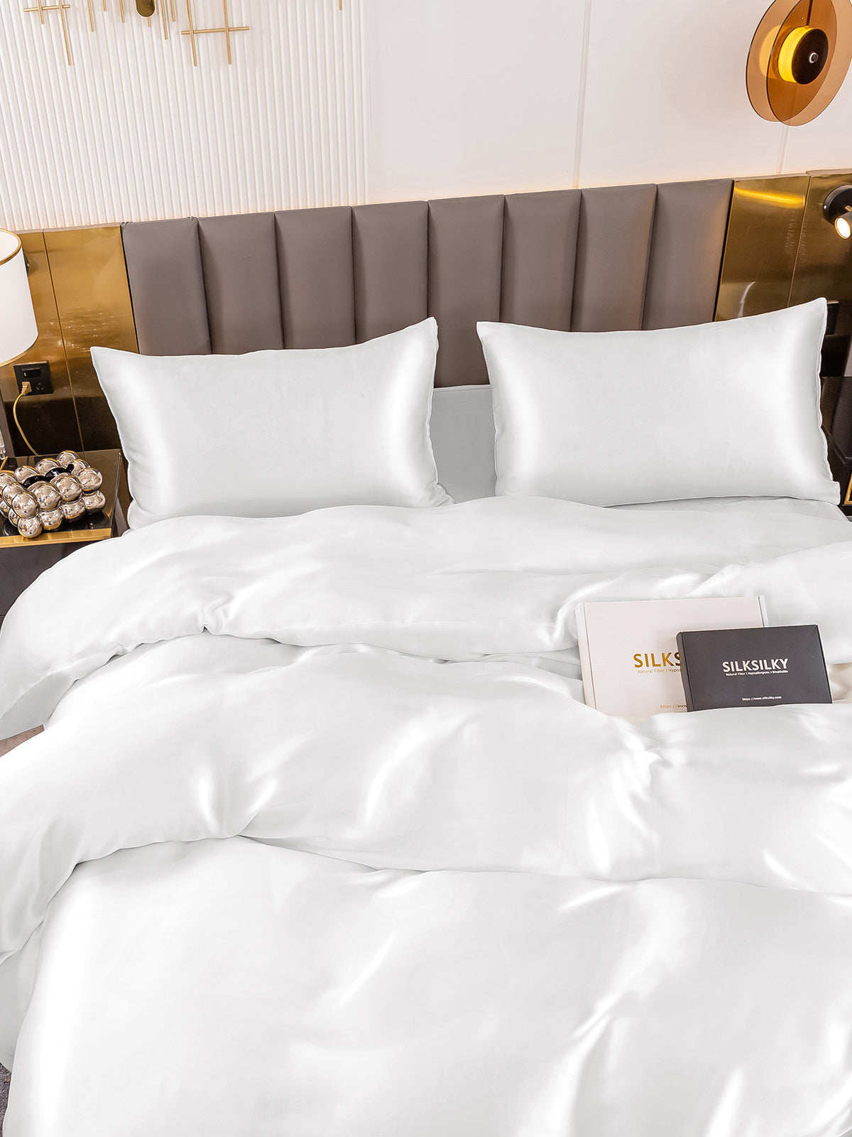 [Hvit] SilkSilky-NO 19Momme Bedding Set 004