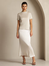 [Grå] SilkSilky-NO 100% Silk Jersey Short Sleeve Falsk Krage T-skjorte for Kvinner 008