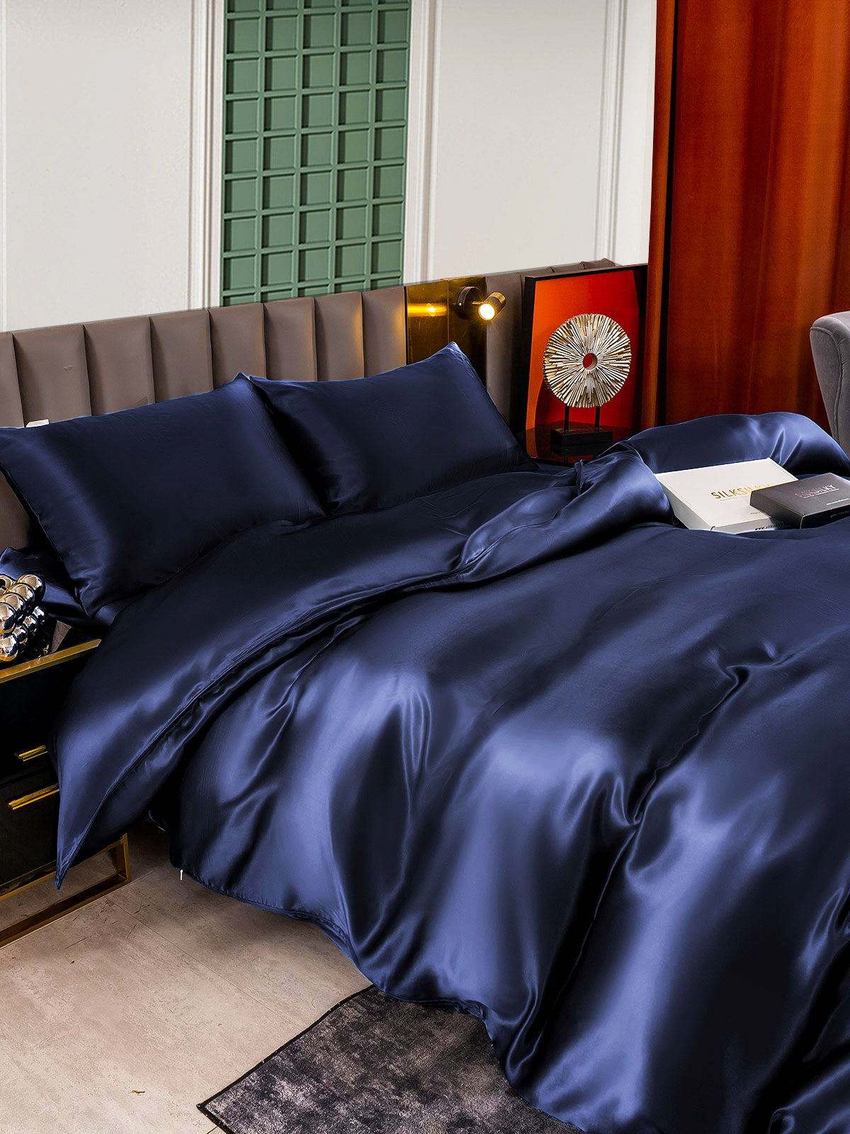 [Mørke blå] SilkSilky-NO 25Momme Bedding Set 007