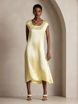 [Lys Gul] SilkSilky-NO Cap Sleeve Scoop Neck Kjole 001