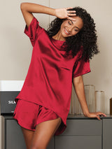 [Vin] SilkSilky-NO Short Sleeve Round Neck Pyjamas for Kvinner 001