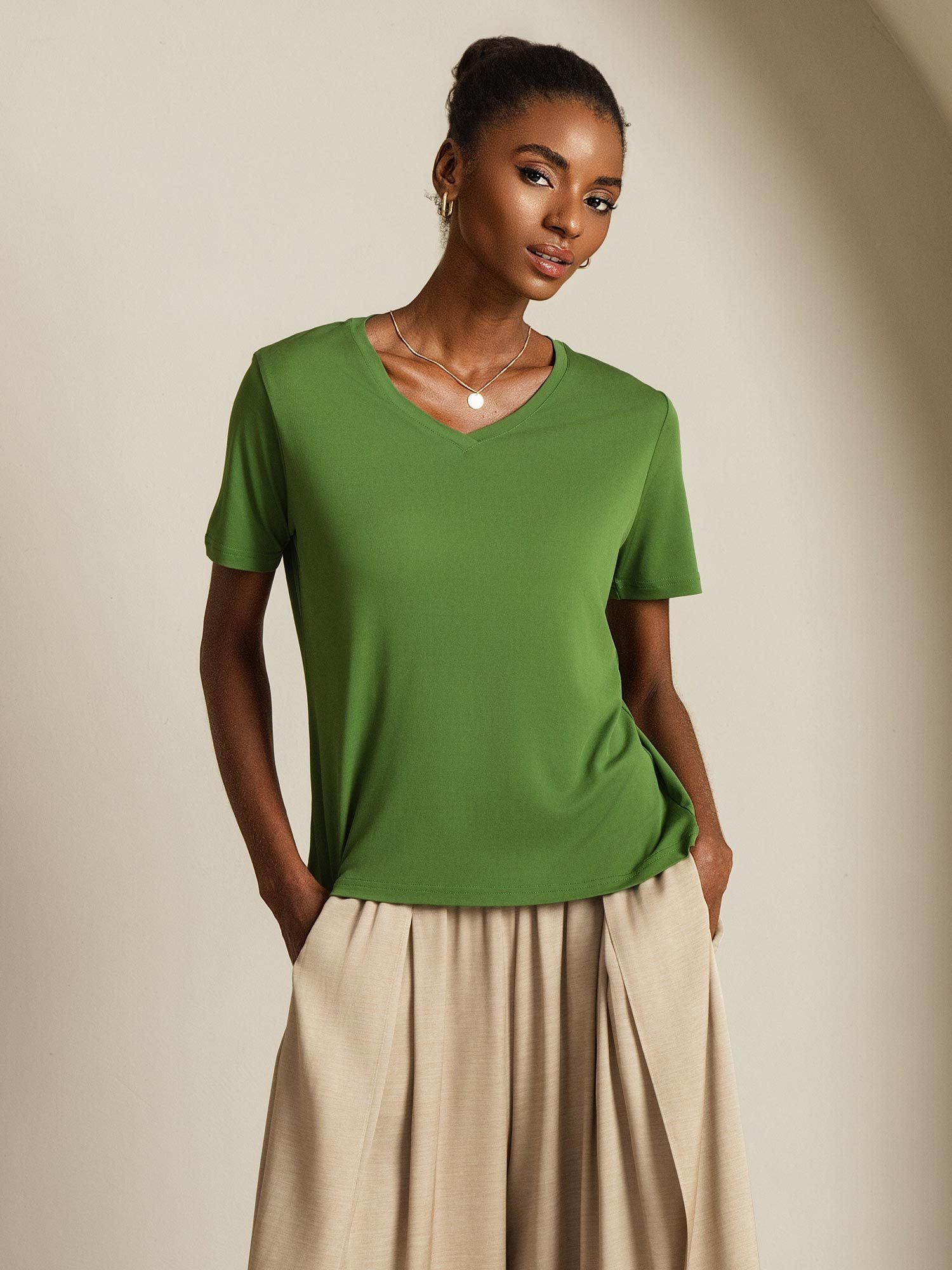 [Grønn] SilkSilky-NO Silke Womens T-Shirt 001