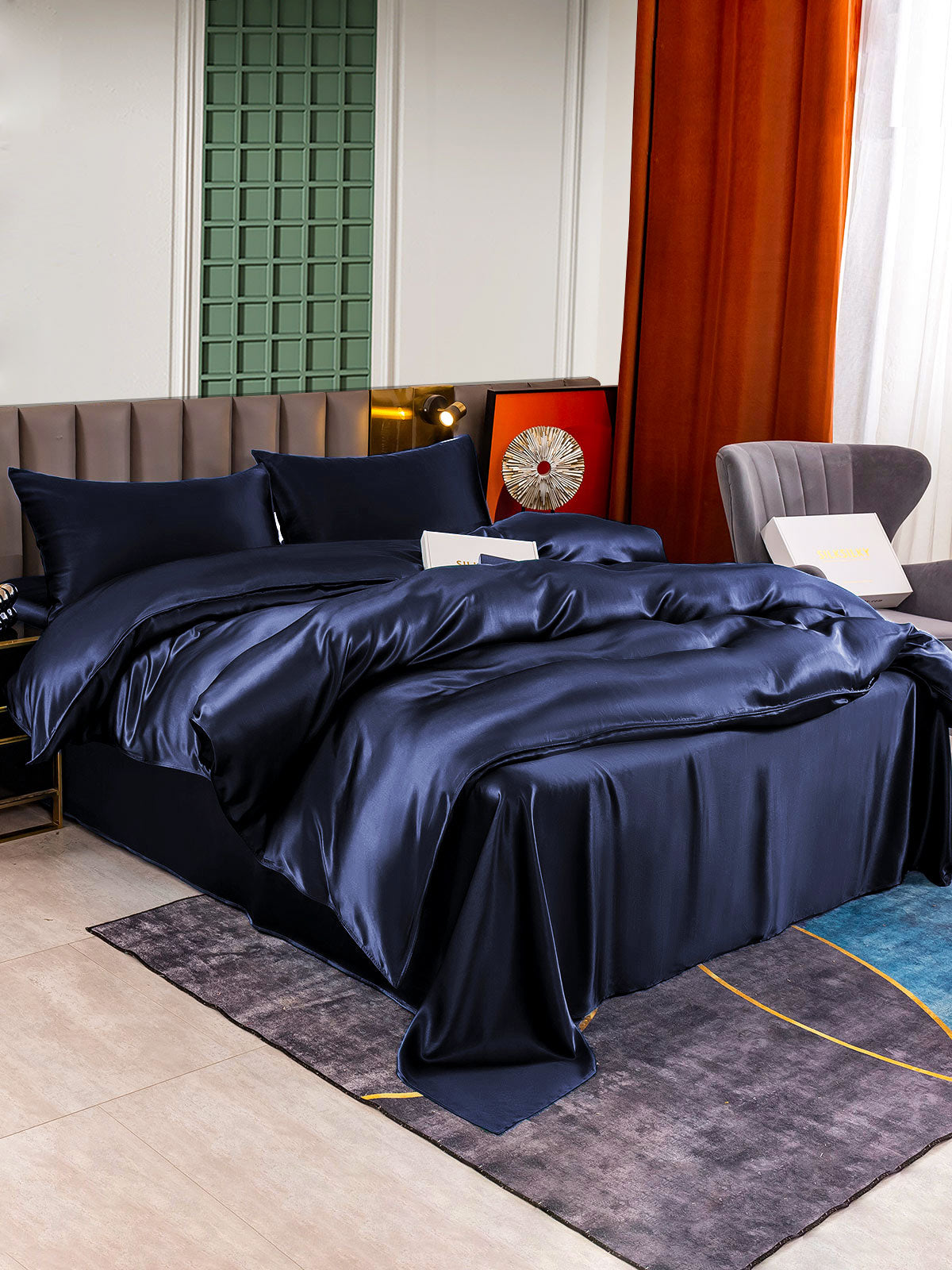 [Mørke blå] SilkSilky-NO 25Momme Bedding Set 002