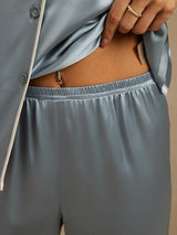 [Gråblå] SilkSilky-NO Long Sleeve Lapel Collar Pyjamas for Kvinner 005