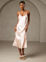 [Rosa] SilkSilky-NO Spaghetti Strap V Neck Kjole 001