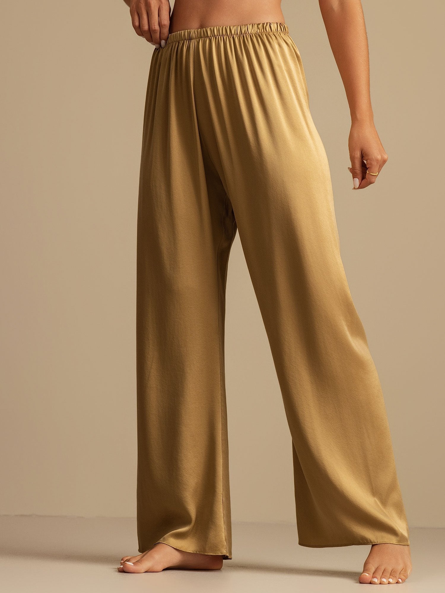 [Tan] SilkSilky-NO 19Momme Silke Womens Sleep Bottoms 004,