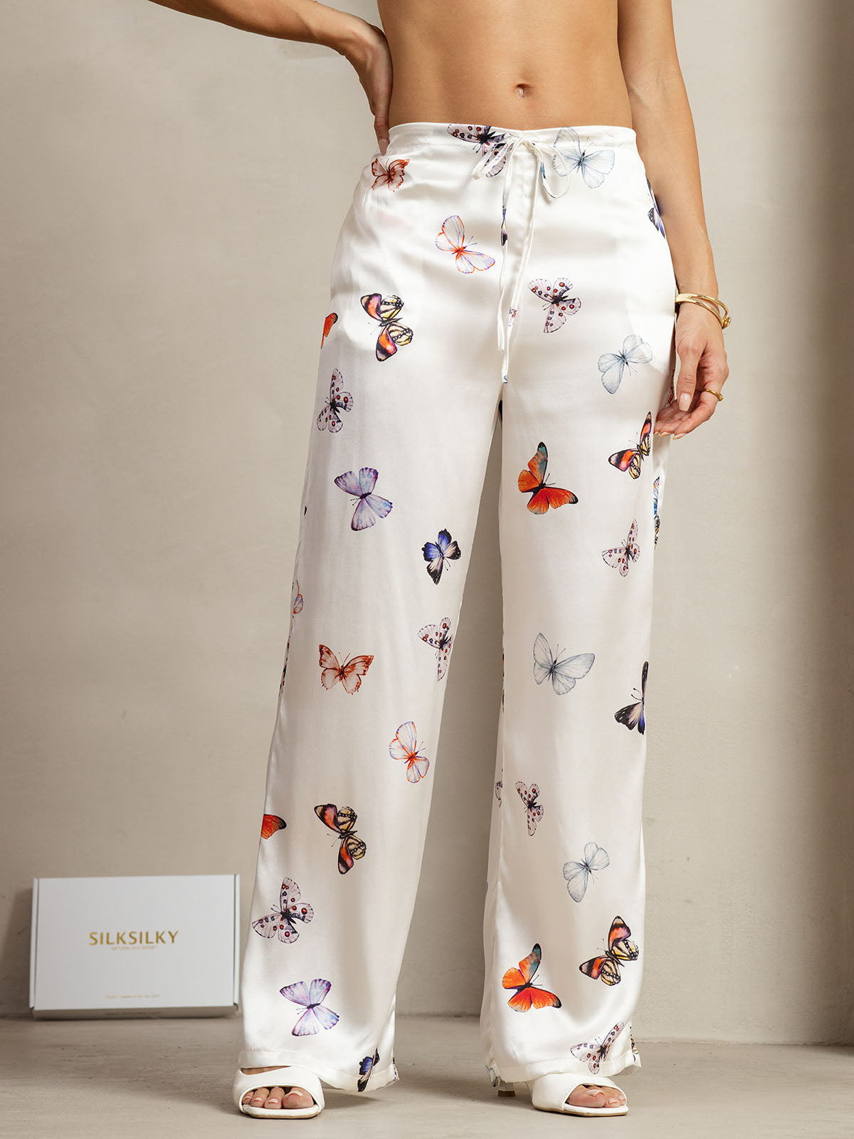 [Hvit Sommerfugl] SilkSilky-NO 19Momme Silke Womens Pants 003