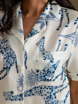 [Hvit Sjiraff] SilkSilky-NO Short Sleeve Notch Collar Pyjamas for Kvinner 006