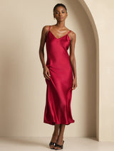 [Vin] SilkSilky-NO Spaghetti Strap V Neck Kjole 003