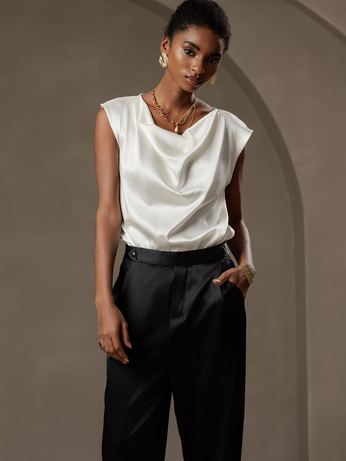 [Svart] SilkSilky-NO 19Momme Silke Womens Pants 005