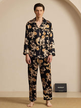 [Svart Drage] SilkSilky-NO Long Sleeve Lapel Collar Pyjamas for menn 001