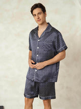 [Marine Ginkgo] SilkSilky-NO Short Sleeve Lapel Collar Pyjamas for menn 003