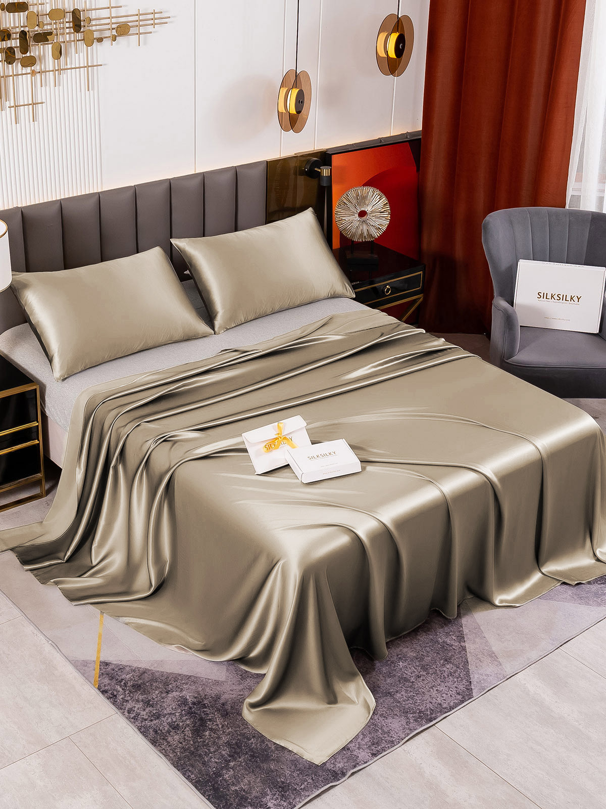 [Kaki] SilkSilky-NO 19Momme Bedding Set 001