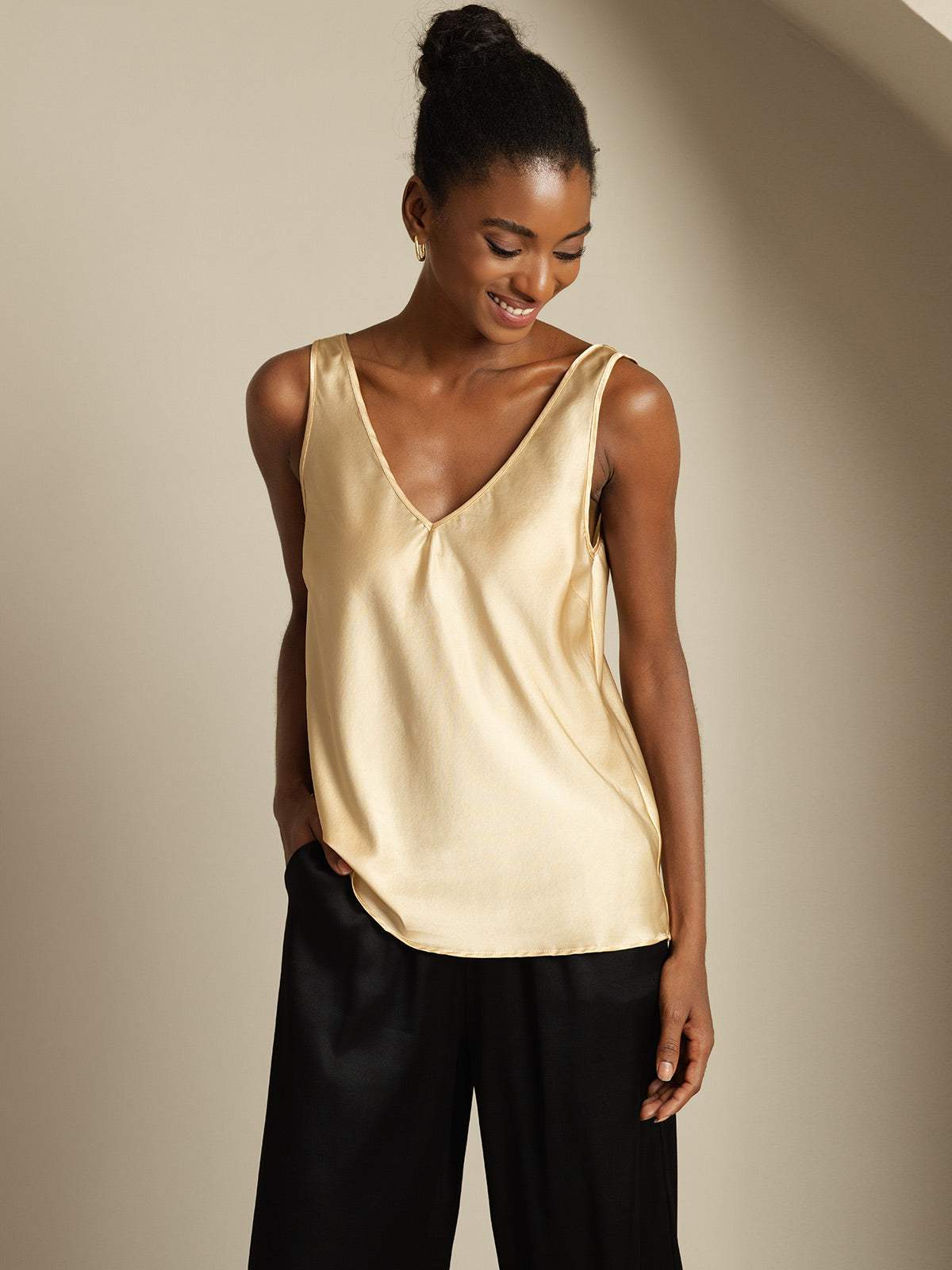 [Champagne] SilkSilky-NO 19Momme Silke V-Hals Camisole Topp 006