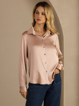 [Toscana] SilkSilky-NO Long Sleeve Lapel Collar Skjorte for Kvinner 003