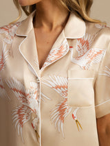 [Champagne] SilkSilky-NO Short Sleeve Lapel Collar Pyjamas for Kvinner 005