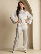 [Lysegrå] SilkSilky-NO Long Sleeve Boat Neck Bluse 008
