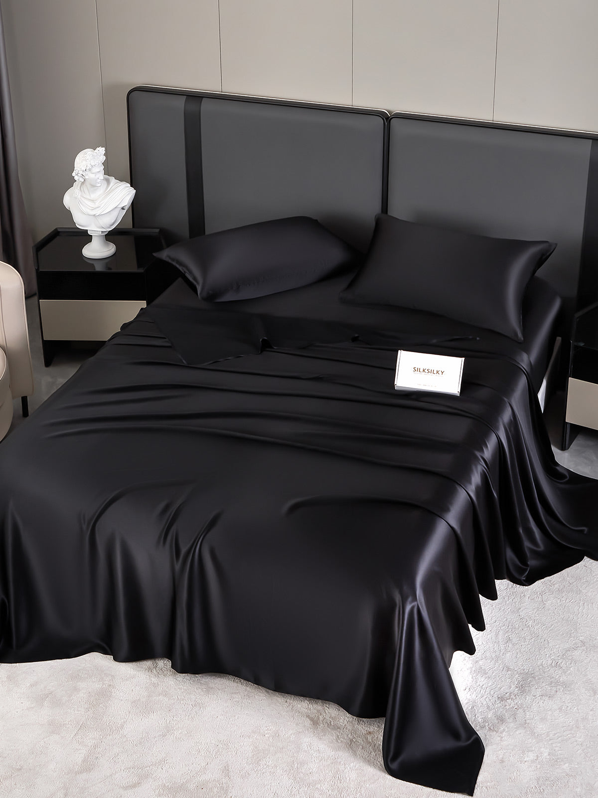 [Svart] SilkSilky-NO 19Momme Bedding Set 001