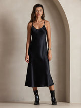 [Svart] SilkSilky-NO Spaghetti Strap V Neck Kjole 003