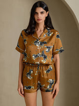 [Brun Løve] SilkSilky-NO Short Sleeve Notch Collar Pyjamas for Kvinner 004