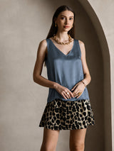 [Ekte Petrol] SilkSilky-NO Sleeveless V Neck Camisole Topp 007