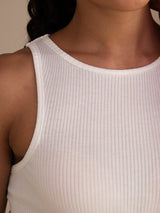 [Hvit] SilkSilky-NO Sleeveless Crew Neck Camisole Topp 005